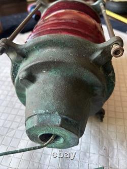 ANTIQUE RUSSELL & STOLL Co. BRASS NAUTICAL Bridge Light Lantern Red Lens 12