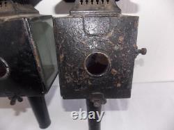 ANTIQUE VINTAGE Pair Coach Carriage Buggy Automobile Candle Lanterns Lamps WOW