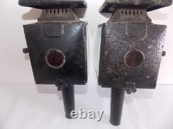 ANTIQUE VINTAGE Pair Coach Carriage Buggy Automobile Candle Lanterns Lamps WOW