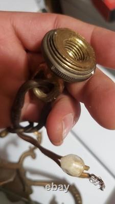 ANTIQUE VINTAGE SOLID BRASS (8 pounds) ETCHED GLASS RARE LANTERN CHANDELIER