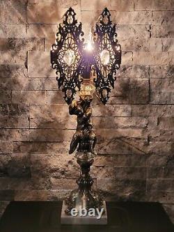 ANTIQUE brass & marble TABLE LAMP from Italy. Vintage ORNATE cherub ancient old