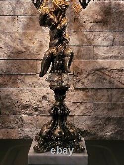 ANTIQUE brass & marble TABLE LAMP from Italy. Vintage ORNATE cherub ancient old