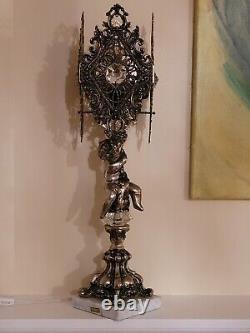 ANTIQUE brass & marble TABLE LAMP from Italy. Vintage ORNATE cherub ancient old