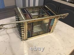 A BEAUTIFUL ANTIQUE BRASS & STAINED GLASS HALL LANTERN, circa-1870