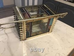 A BEAUTIFUL ANTIQUE BRASS & STAINED GLASS HALL LANTERN, circa-1870