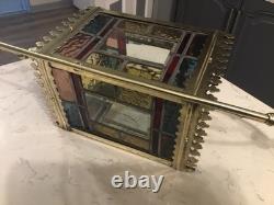 A BEAUTIFUL ANTIQUE BRASS & STAINED GLASS HALL LANTERN, circa-1870