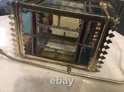 A BEAUTIFUL ANTIQUE BRASS & STAINED GLASS HALL LANTERN, circa-1870