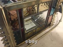 A BEAUTIFUL ANTIQUE BRASS & STAINED GLASS HALL LANTERN, circa-1870