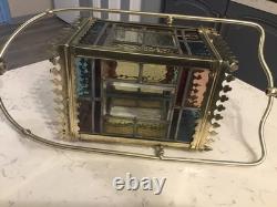 A BEAUTIFUL ANTIQUE BRASS & STAINED GLASS HALL LANTERN, circa-1870