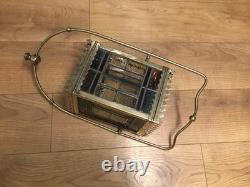 A BEAUTIFUL ANTIQUE BRASS & STAINED GLASS HALL LANTERN, circa-1870