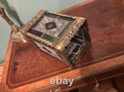 A BEAUTIFUL QUALITY ANTIQUE BRASS & STAINED GLASS HALL LANTERN, circa-1870