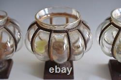 A Set Of 3 Antique Patinated Metal & Glass Pumpkin Lanterns