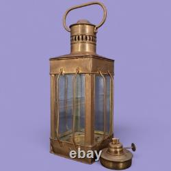 (A) Vintage Nautical Brass Ship Lantern Kerosene Oil Lamp Caged Hanging Lantern