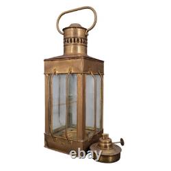 (A) Vintage Nautical Brass Ship Lantern Kerosene Oil Lamp Caged Hanging Lantern
