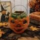 All-Original Antique Vintage Halloween Paper Mache Pulp Jack o' Lantern, 30s-40s