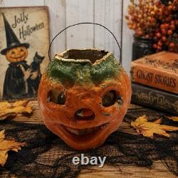 All-Original Antique Vintage Halloween Paper Mache Pulp Jack o' Lantern, 30s-40s