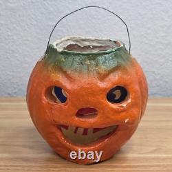 All-Original Antique Vintage Halloween Paper Mache Pulp Jack o' Lantern, 30s-40s