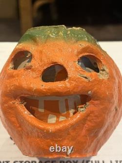 All-Original Antique Vintage Halloween Paper Mache Pulp Jack o' Lantern, 30s-40s