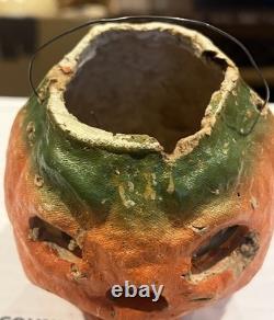 All-Original Antique Vintage Halloween Paper Mache Pulp Jack o' Lantern, 30s-40s