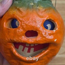All-Original Antique Vintage Halloween Paper Mache Pulp Jack o' Lantern, 30s-40s