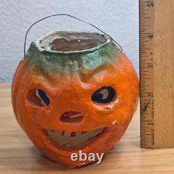 All-Original Antique Vintage Halloween Paper Mache Pulp Jack o' Lantern, 30s-40s
