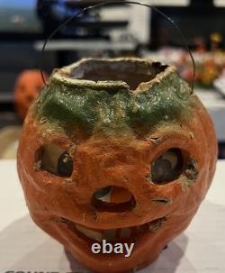 All-Original Antique Vintage Halloween Paper Mache Pulp Jack o' Lantern, 30s-40s