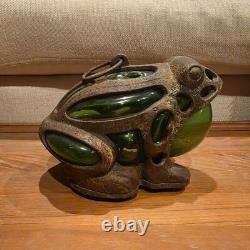 AntiqueFrog Garden Lantern Cast Iron Glass