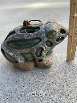AntiqueFrog Garden Lantern Cast Iron Glass