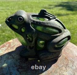 AntiqueFrog Garden Lantern Cast Iron Glass Vintage Stunning