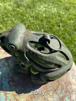 AntiqueFrog Garden Lantern Cast Iron Glass Vintage Stunning