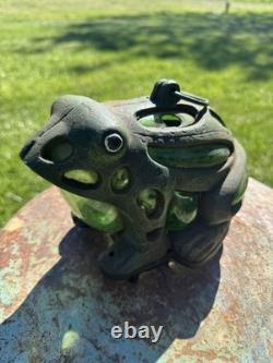 AntiqueFrog Garden Lantern Cast Iron Glass Vintage Stunning