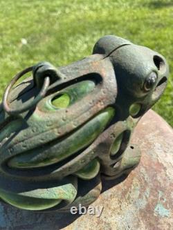 AntiqueFrog Garden Lantern Cast Iron Glass Vintage Stunning