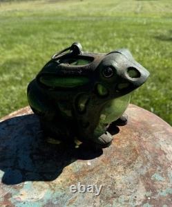 AntiqueFrog Garden Lantern Cast Iron Glass Vintage Stunning