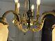 Antique 1800's Brass Gasolier Chandelier Light with Orig. Shades 36 Complete