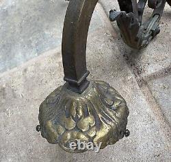Antique 1800's Brass Gasolier Chandelier Light with Orig. Shades 36 Complete
