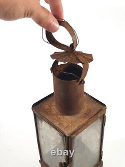 = Antique 1800's Whale Oil Farm Lantern Lamp Tin & Glass Primitive