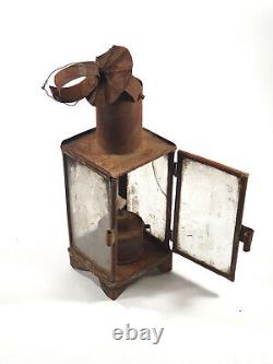 = Antique 1800's Whale Oil Farm Lantern Lamp Tin & Glass Primitive