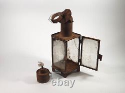 = Antique 1800's Whale Oil Farm Lantern Lamp Tin & Glass Primitive