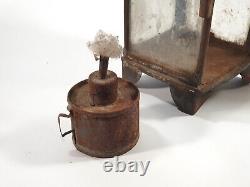 = Antique 1800's Whale Oil Farm Lantern Lamp Tin & Glass Primitive