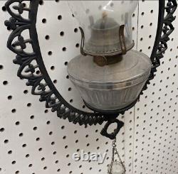 Antique 1871 Cast Iron Hanging Oil Lantern Lamp