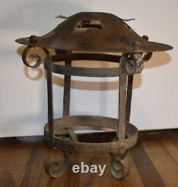 Antique 1890s Ornamental Metal Carriage House Gas Light Fixture Lantern Lamp