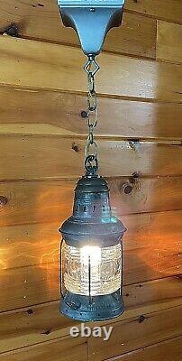 Antique 1910s 20s Nautical Lantern Hanging Ceiling Light Lantern Brass Tin Vtg