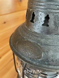 Antique 1910s 20s Nautical Lantern Hanging Ceiling Light Lantern Brass Tin Vtg