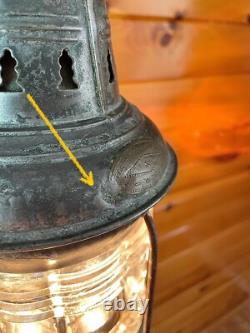 Antique 1910s 20s Nautical Lantern Hanging Ceiling Light Lantern Brass Tin Vtg