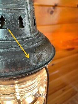 Antique 1910s 20s Nautical Lantern Hanging Ceiling Light Lantern Brass Tin Vtg
