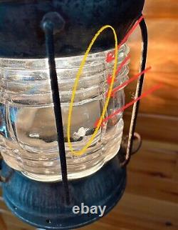 Antique 1910s 20s Nautical Lantern Hanging Ceiling Light Lantern Brass Tin Vtg