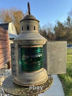 Antique 1913 National Marine Lamp Co N. Y. Metal Ship Lantern Red & Green Lenses