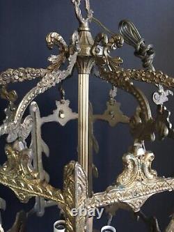 Antique 1920's Ornate Brass French Hanging Lantern Light No Glass 26