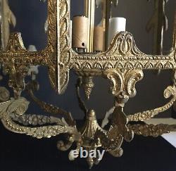 Antique 1920's Ornate Brass French Hanging Lantern Light No Glass 26