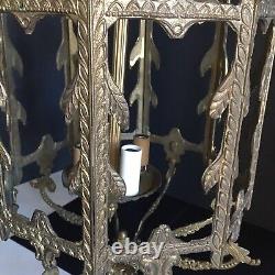 Antique 1920's Ornate Brass French Hanging Lantern Light No Glass 26